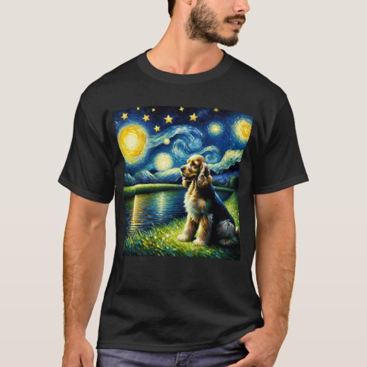 Sterrennacht Amerikaanse Cocker Spaniel Hond Van G T-shirt (Voorkant)