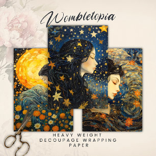 Sterrennacht Art Nouveau Droom Meisje Decoupage Inpakpapier Vel