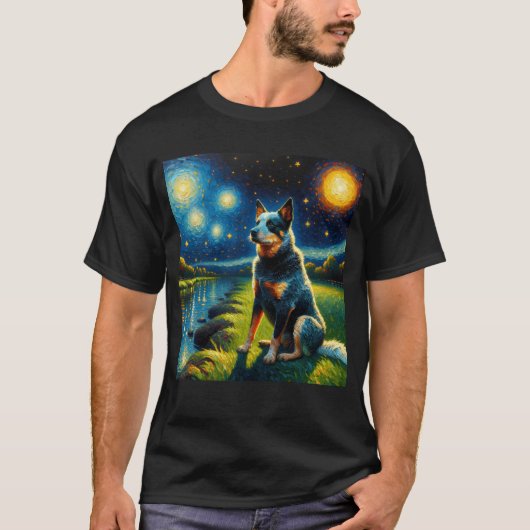 Sterrennacht Australian Cattle Dog Van Gogh Lover T-shirt (Voorkant)