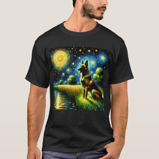Sterrennacht Belgian Malinois Dog Van Gogh Lover T-shirt (Voorkant)
