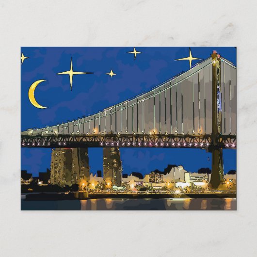 Sterrennacht Ben Franklin Bridge Briefkaart (Voorkant)