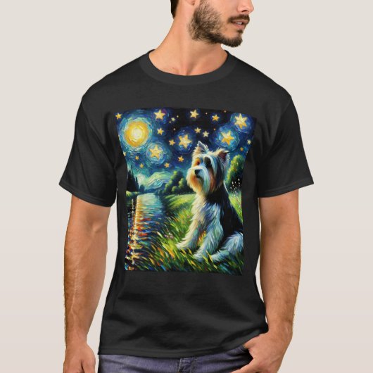 Sterrennacht Biewer Terriër Hond Van Gogh Lover T-shirt (Voorkant)