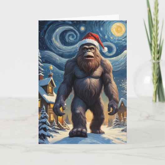 Sterrennacht Bigfoot Sasquatch Christmas Custom Kaart (Voorkant)