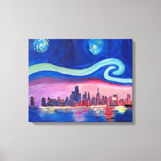 Sterrennacht bij Chicago - Van Gogh inspirations Canvas Afdruk (Voorkant)