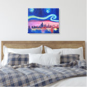 Sterrennacht bij Chicago - Van Gogh inspirations Canvas Afdruk (Insitu (Slaapkamer))