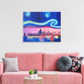 Sterrennacht bij Chicago - Van Gogh inspirations Canvas Afdruk (Insitu (Woonkamer))