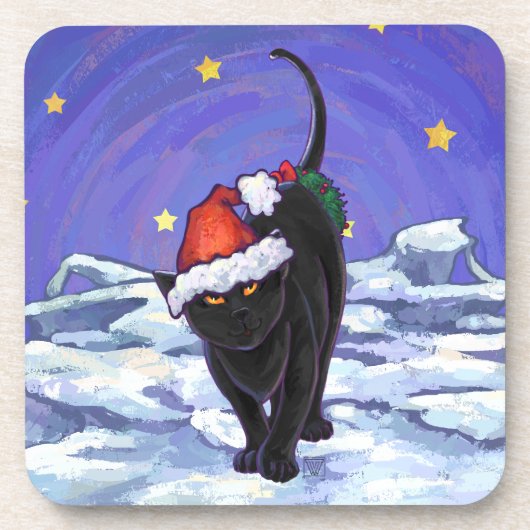 Sterrennacht Black Cat Kerstmis Bier Onderzetter (Voorkant)