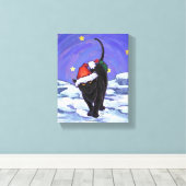 Sterrennacht Black Cat Kerstmis Canvas Afdruk (Insitu (Houten vloer))