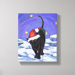 Sterrennacht Black Cat Kerstmis Canvas Afdruk