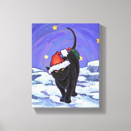 Sterrennacht Black Cat Kerstmis Canvas Afdruk (Voorkant)