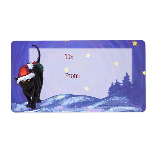Sterrennacht Black Cat Kerstmis Etiket (Voorkant)