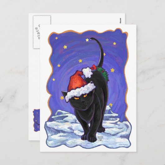 Sterrennacht Black Cat Kerstmis Feestdagenkaart (Voorkant / Achterkant)