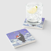 Sterrennacht Black Cat Kerstmis Stenen Onderzetter (Zijkant)