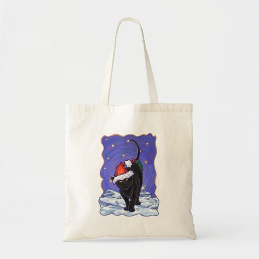 Sterrennacht Black Cat Kerstmis Tote Bag (Voorkant)