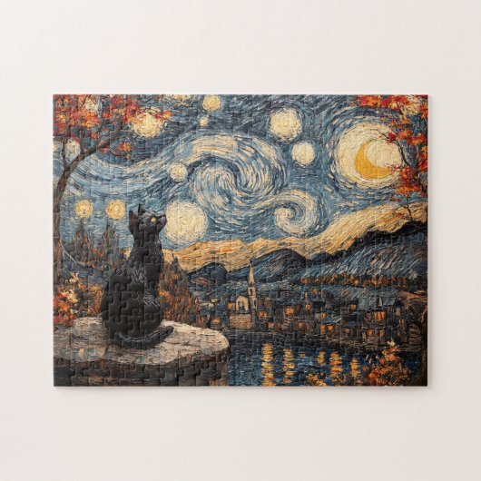 Sterrennacht Black Cat Legpuzzel (Horizontaal)