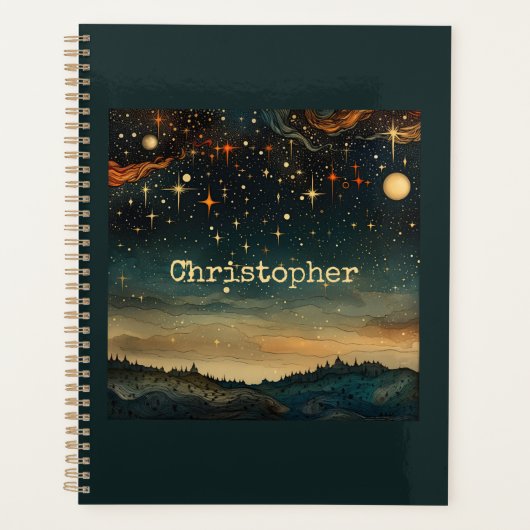 Sterrennacht blauw romantisch met naam planner (Voorkant)