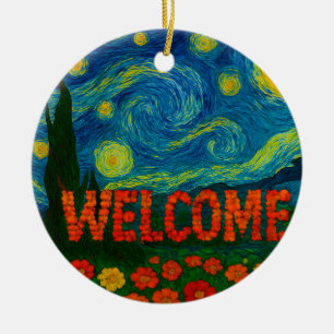 Sterrennacht Bloemrijke Welkomst Artistiek Ontwerp Keramisch Ornament