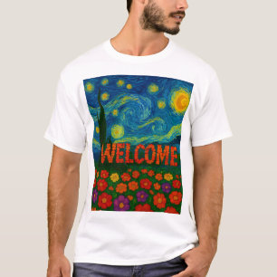 Sterrennacht Bloemrijke Welkomst Artistiek Ontwerp T-shirt