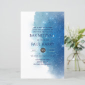 Sterrennacht Blue Bar bat Mitzvah uitnodigingen (Staand voorkant)