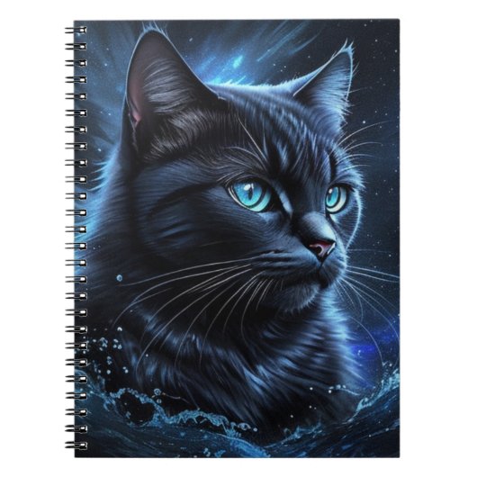 Sterrennacht Blue Black Cat Splash Art Notitieboek (Voorkant)