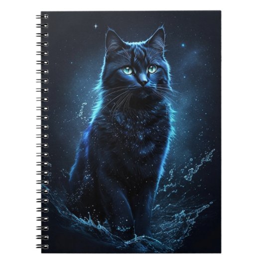 Sterrennacht Blue Black Cat Splash Art Notitieboek (Voorkant)