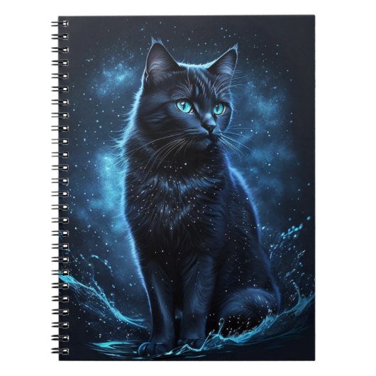 Sterrennacht Blue Black Cat Splash Art Notitieboek (Voorkant)