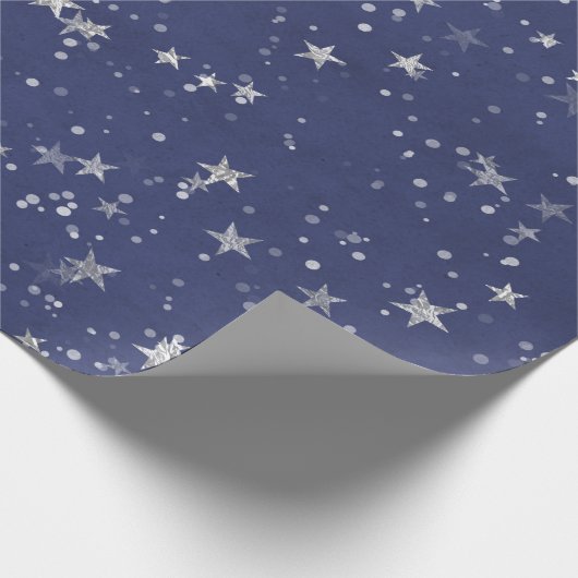 Sterrennacht Blue Navy Gray Silver Confetti Cadeaupapier (Hoek)