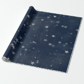 Sterrennacht Blue Navy Stars Gray Silver Confetti Cadeaupapier (Uitgerold)