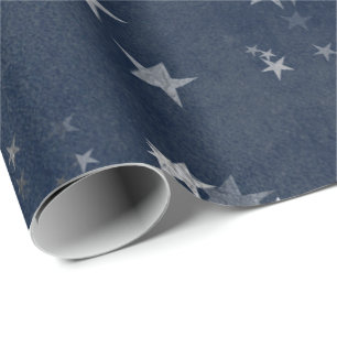 Sterrennacht Blue Navy Stars Gray Silver Confetti Cadeaupapier