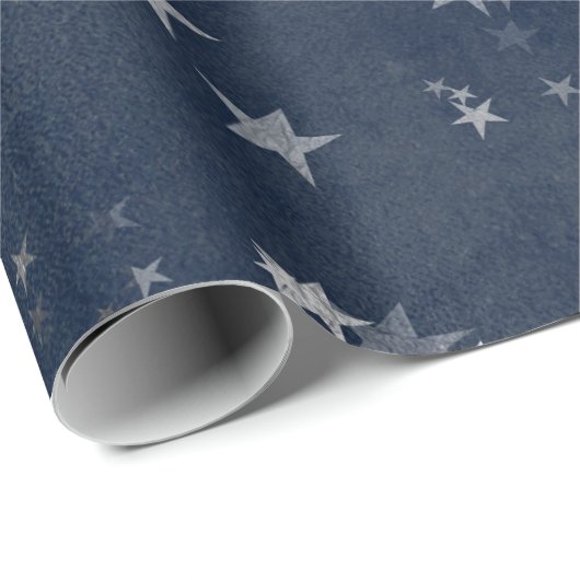 Sterrennacht Blue Navy Stars Gray Silver Confetti Cadeaupapier (Rol Hoek)