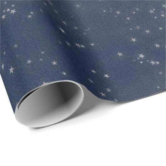Sterrennacht Blue Navy White Grey Silver Confetti Cadeaupapier (Rol Hoek)