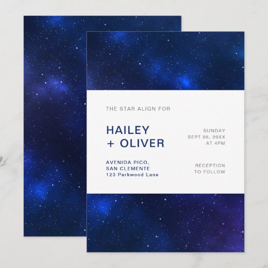 Sterrennacht Blue Sky Galaxy Bruiloft Kaart (Voorkant / Achterkant)