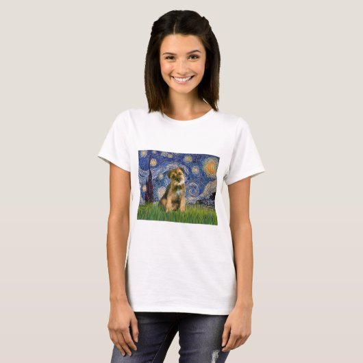 Sterrennacht - Border Terrier #1 T-shirt (Voorkant volledig)