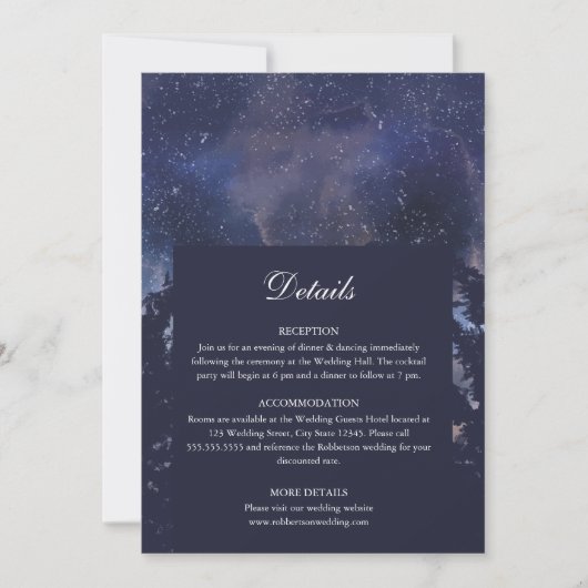 Sterrennacht Bos bruiloft Details Kaart (Voorkant)