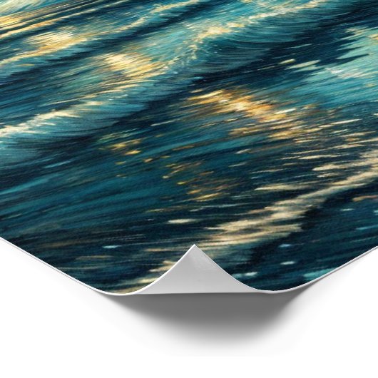 Sterrennacht boven de rustige oceaan poster (Hoek)