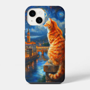 Sterrennacht boven Florence Ginger Cat Art iPhone 14 Hoesje