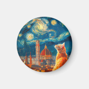 Sterrennacht boven Florence Ginger Cat Art Magneet