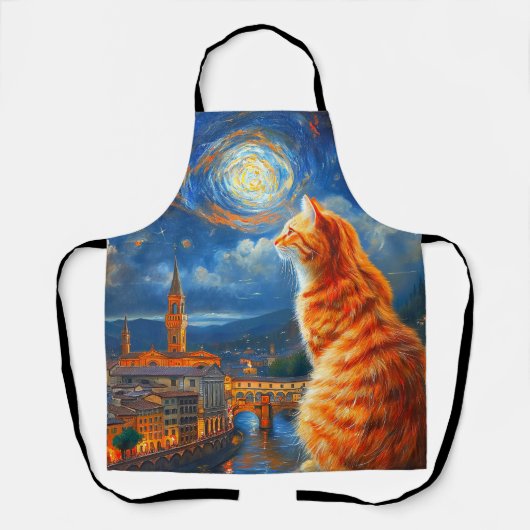 Sterrennacht boven Florence | Ginger Cat Art Schort (Voorkant)