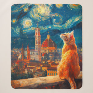 Sterrennacht boven Florence Ginger Cat Art Sherpa Deken