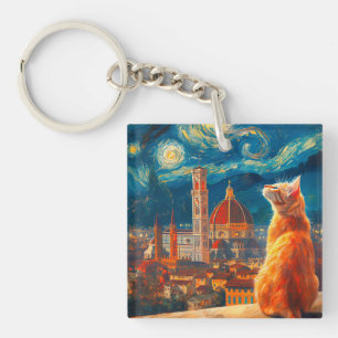 Sterrennacht boven Florence   Ginger Cat Art Sleutelhanger