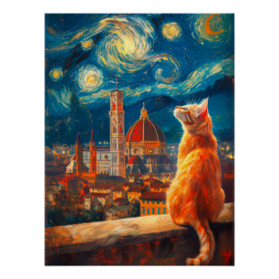 Sterrennacht boven Florence Kattenkunst van Sina Perfect Poster