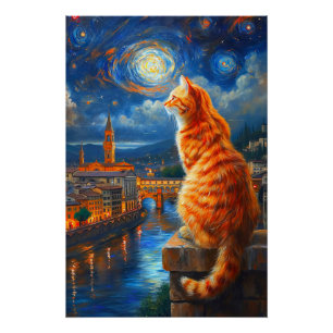 Sterrennacht boven Florence   Kattenkunst van Sina Perfect Poster