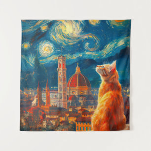 Sterrennacht boven Florence Kattenkunst van Sina Wandkleed