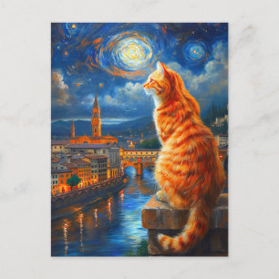 Sterrennacht boven Florence Schattige Katten Kun Feestdagenkaart