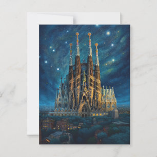 Sterrennacht boven Sagrada Familia Barcelona Briefkaart