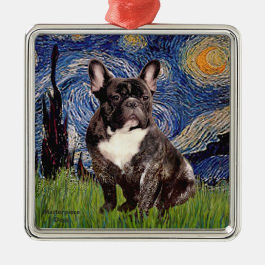 Sterrennacht - Brindle Franse Bulldog Metalen Ornament (Voorkant)