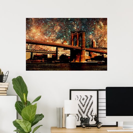 Sterrennacht Brooklyn Bridge Poster (Thuiskantoor)