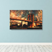 Sterrennacht Brookyn Bridge Ingewikkeld Canvas (Insitu (Houten vloer))