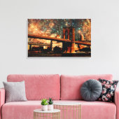 Sterrennacht Brookyn Bridge Ingewikkeld Canvas (Insitu (Woonkamer))