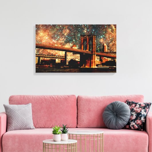 Sterrennacht Brookyn Bridge Ingewikkeld Canvas (Insitu (Woonkamer))